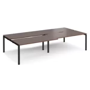 Bench Desk 4 Person Rectangular Desks 3200mm With Sliding Tops Walnut Tops With Black Frames 1600mm Depth Adapt