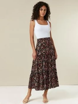 Wallis Floral Maxi Skirt - Black, Size 14, Women