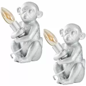 Minisun - 2 x Baby Monkey Table Lamps - Silver - No Bulb