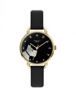 Radley Black And Gold Detail Dial Black Leather Strap Ladies Watch