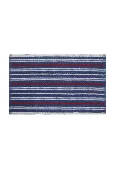 Handloomed Striped Cotton Blue and Red Bath Mat