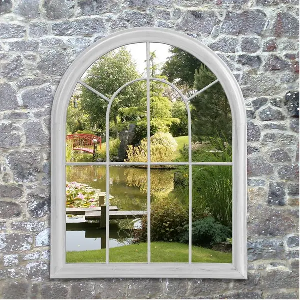 Suntime 88cm Arch Window Garden Mirror - Distressed White 88cm