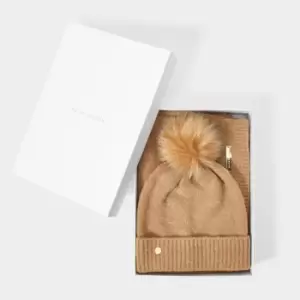 Caramel Boxed Fine Knitted Hat & Scarf KLS454