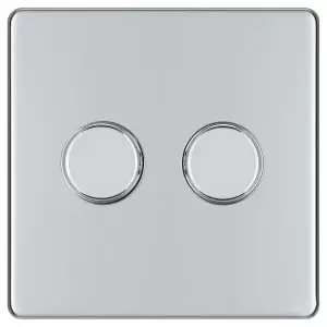 BG 400W Screwless Flat Plate Double Dimmer Switch 2-Way Push On/Off - Polished Chrome