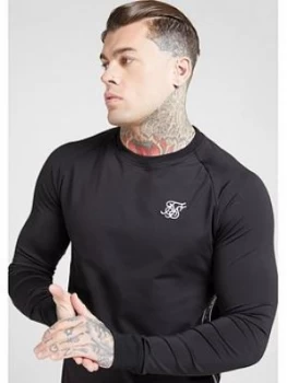 SikSilk Cut & Sew Performance Sweater - Black, Size XS, Men
