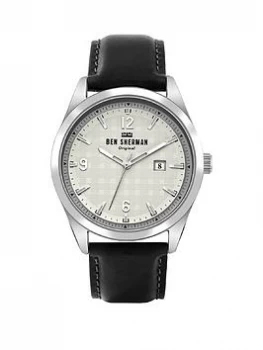 Ben Sherman Black Leather Strap with Checked Printed Detail Dial, One Colour, Men