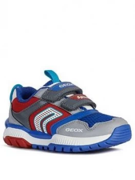 Geox Boys Tuono Strap Trainers - Grey/Red, Size 2.5 Older