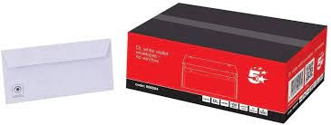 5 Star DL Peel and Seal Wallet Envelopes 100gsm White Box of 500 Envelopes