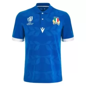 Macron Italy Rugby Home Polo Shirt 2023 2024 Adults - Blue