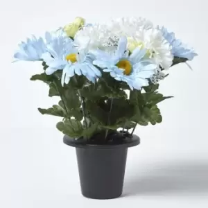 Baby Blue and White Artificial Flowers in Grave Vase - Blue - Blue - Homescapes