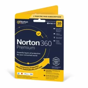 Norton 360 Premium - 1 year subscription with automatic renewal, for 1 User, 10 Devices, none
