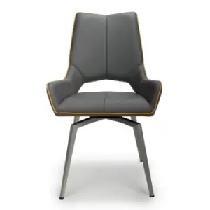 2 x Shankar Mako Swivel Leather Effect Graphite Grey Dining Chairs