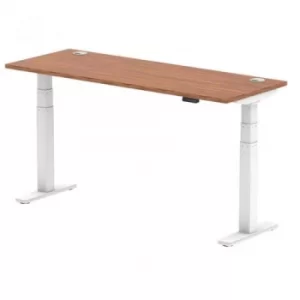 Air 1600/600 Walnut Height Adjustable Desk with Cable Ports with White Legs