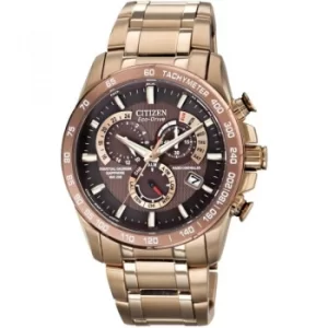 Mens Citizen Eco-drive Chrono Perpetual A-T Radio Controlled Alarm Chronograph PVD rose plating Watch
