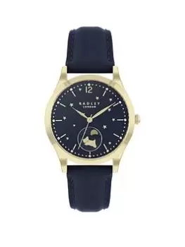 Radley Ladies Navy Moon Phase Pale Gold Plated Strap Watch