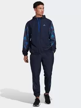 adidas Woven Allover Print Tracksuit, Blue, Size L, Men