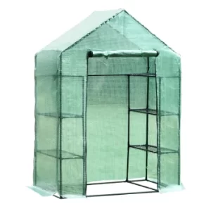 Outsunny Walk in Garden Greenhouse with Shelves Polytunnel Steeple Green house Grow House Removable Cover 143x73x195cm