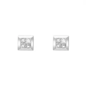 18ct White Gold 0.24ct Diamond Princess Cut Cluster Stud Earrings