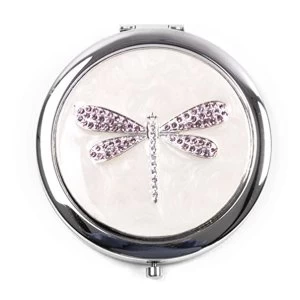Sophia Silverplated Compact Mirror - Pink Crystal Dragonfly