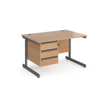 Office Desk Rectangular Desk 1200mm With Pedestal Beech Top With Graphite Frame 800mm Depth Contract 25 CC12S3-G-B