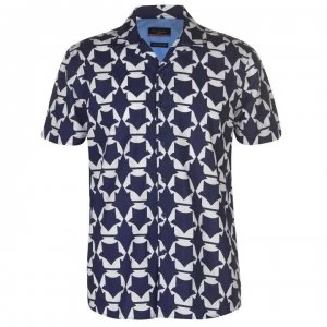 Pierre Cardin Reverse Geometric Print Short Sleeve Shirt Mens - Navy