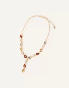 Accessorize Womens Mixed Gem Y-Chain Necklace