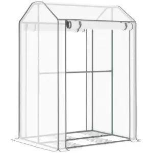 Outsunny Mini Greenhouse With Shelves And Roll Up Door 100X80X150Cm - White