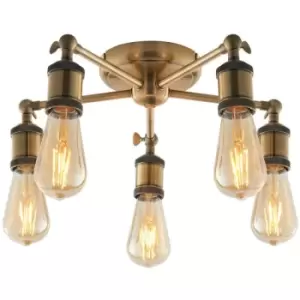 Endon Hal Multi Arm Lamp Semi Flush Ceiling Lamp, Antique Brass Plate
