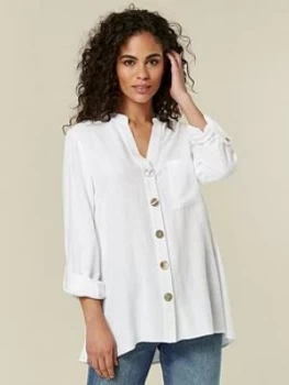 Wallis Hi Low Linen Shirt - Ivory , Ivory, Size 12, Women