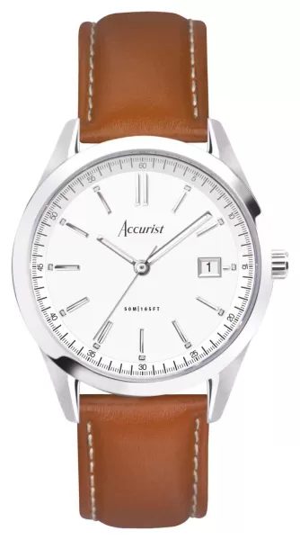 Accurist 74011 Everyday Mens White Dial Brown Leather Watch