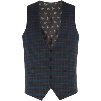 Label Lab Axl Flannel Check Skinny Suit Waistcoat - Charcoal