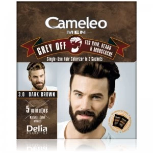 Delia Cosmetics Cameleo Men Single-Use Dye for Immediate Coverage of Grey Shade 3.0 Dark Brown 2 x 15ml