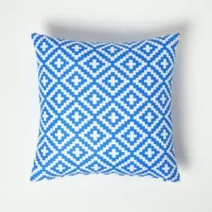 Blue Geometric Outdoor Cushion 45 x 45cm - Blue - Homescapes
