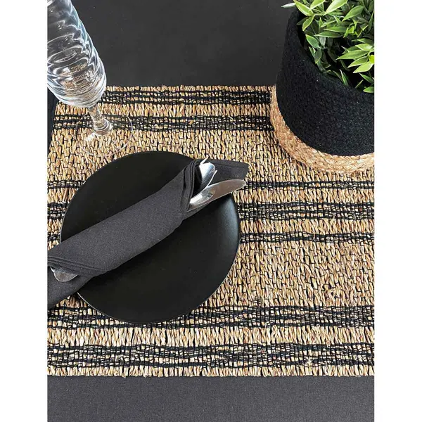 Esselle Tay Seagrass&#47; Cotton Table Pacement 35X45cm Black Colour&#44; Set Of 2