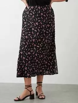 Dorothy Perkins Curve Floral Split Midi Skirt - Black, Size 20, Women