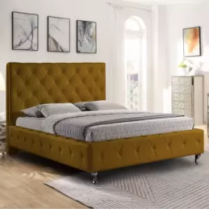 Barella Upholstered Beds - Plush Velvet, Small Double Size Frame, Mustard - Mustard