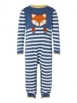 Monsoon Baby Boys Stripe Organic Knitted Sleepsuit - Blue, Size 6-9 Months
