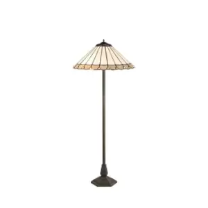 2 Light Octagonal Floor Lamp E27 With 40cm Tiffany Shade, Grey, Crystal, Aged Antique Brass