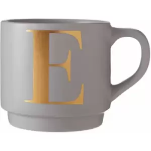 Grey E Letter Mug Ceramic Coffee Mug Tea Cup Modern Cappuccino Cups With Grey Finish And Curved Handle 450 ML w13 x d9 x h9cm - Premier Housewares