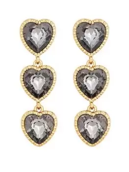 Mood Gold Black Diamond Three Drop Heart Earrings