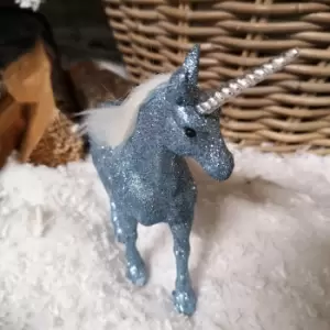 17cm Blue Glitter Standing Unicorn Ornament Christmas Decoration