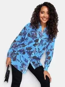 M&Co Floral Long Line Shirt, Blue, Size 18, Women