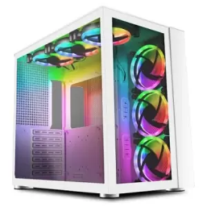 GameMax Infinity Gaming Case w/ Tempered Glass Side & Front ATX Dual Chamber 6x Dual-Ring ARGB Fans inc. RF Remote Control USB-C Full White