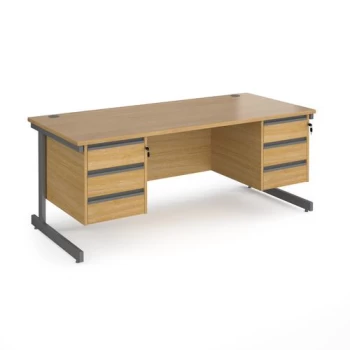 Office Desk Rectangular Desk 1800mm With Double Pedestal Oak Top With Graphite Frame 800mm Depth Contract 25 CC18S33-G-O