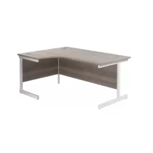 1800X1200 Single Upright Left Hand Radial Desk Grey Oak - White + Desk High Ped