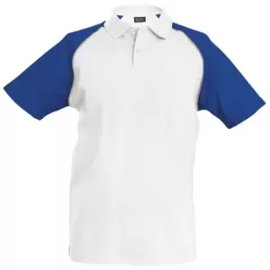 Kariban Mens Contrast Baseball Polo Shirt (L) (White/Light Grey/Royal)