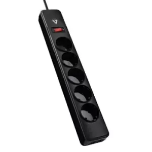 V7 5-Schuko Outlet Home/Office Surge Protector 1.8m Cord 1050 Joules Black