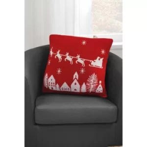 Knitted Father Christmas and Sleigh Cushion