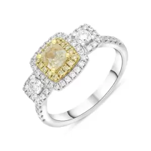 18ct White Gold Yellow and White Diamond Triple Cluster Ring
