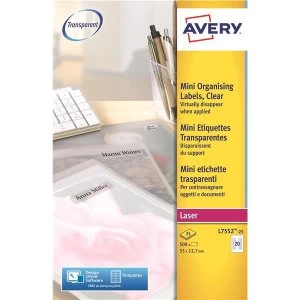 Avery Mini 55 x 12.2mm Laser Labels Clear Pack of 500 Labels